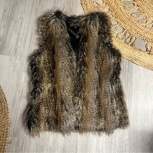 DONNA SALYERS Fabulous Furs Women's FAUX FUR VEST Size Large Brown Mob Wife USA